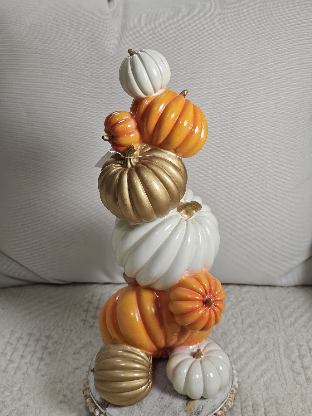 Stacked Pumpkin Table Accent - White, Orange & Gold